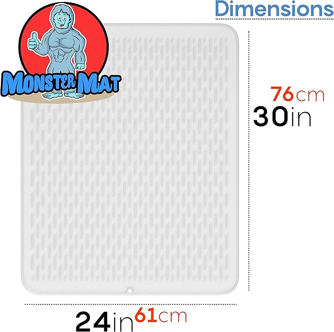 Extra Large (30 inch by 24 inch) heavy duty silicone dish drying mat for kitchen counters by MonsterMat (Translucent XL - 30x24)