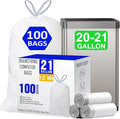 21 Gallon Drawstring Trash Bags 100 Count 1.2 Mil Heavy Duty Large Garbage Liners Fits All 20-21.1 Gallon 50-80 Liter Trash Can for Home Office Kitchen Compatible with Code G
