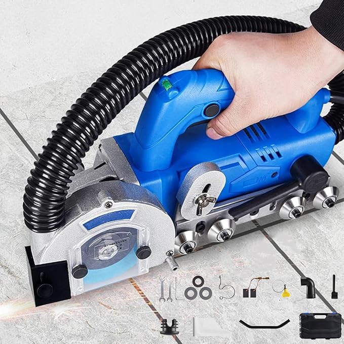 Electric Tile Gaps Crevice Cleaning Machine 1200w Portable Self-Vacuuming Floor Tile Seam Machine with 9000rpm Automatic Rebound for Cleaning Grout Between Tiles Floor seamopening-2.0mm