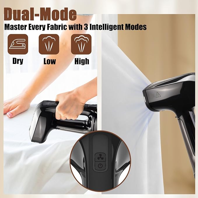 Vacuum Steamer for Clothes 3200Pa Suction Handheld Clothes Steamer Dual Mode LED Display Portable Travel Steamers for Clothes Steaming &amp Ironing 2 In 1 160ml Water Tank (for 110-120V) - Blac