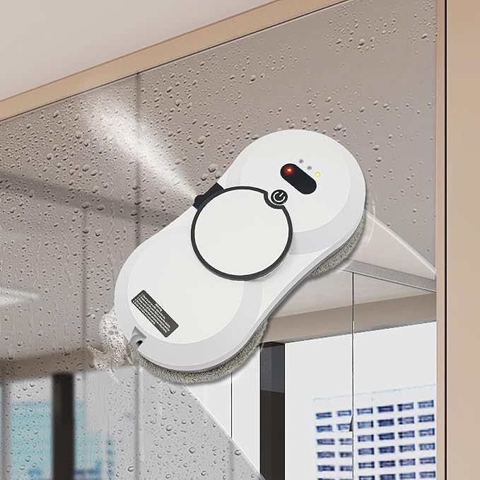 Window Cleaning Robot with Dual Water SprayWindow Cleaning Machine Smart Glass Cleaning Machine Smart Window Cleaner (White)