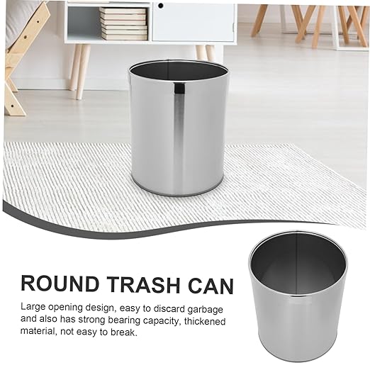 PRETYZOOM Stainless Steel Round Trash Can Lid Bathroom Kitchen Wastebasket Slim Design for Office and Home Easy to Clean Modern Garbage Bin