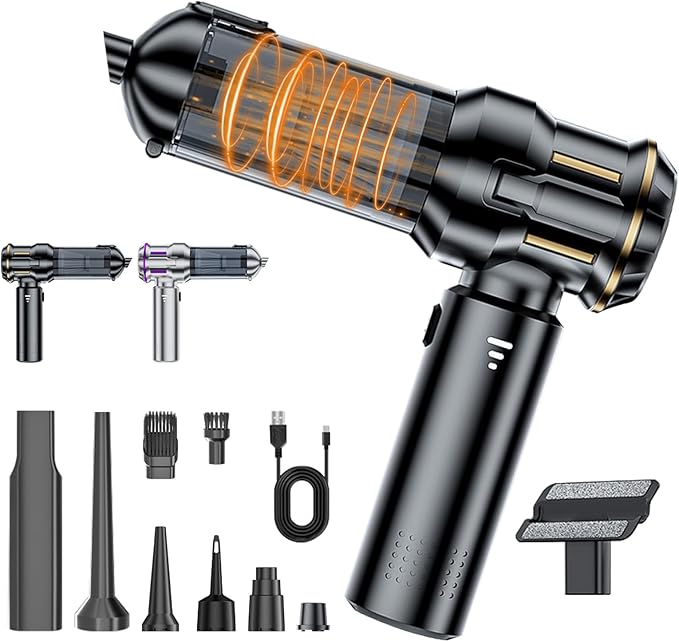Handheld Car Vacuum Cordless Mini Vacuum Cleaner Rechargeable 16000Pa Hand Held Vacuum Cleaner Portable Small Vacuum with Multi-Nozzles Dust Duster for Car Home Office Pet (Black Gold)