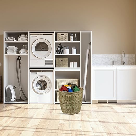 Rattan Waste Basket with Lid - Round Wicker Trash Can Garbage Container Bin Laundry Basket Flower Pots Woven Storage for Home Office