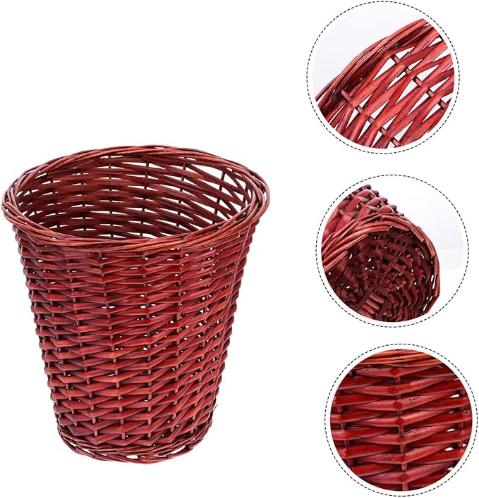 ABOOFAN Willow Rattan Trash Can Waste Basket for Home Small Light Rattan Woven Storage Tidy Organizer