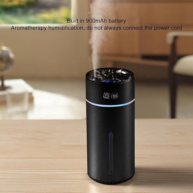 300ml Smart Car Air Freshener Portable Dual Nozzle Aromatherapy Diffuser Humidifier with Colorful Lights 3 Spray Modes for Home Car Office(Black)