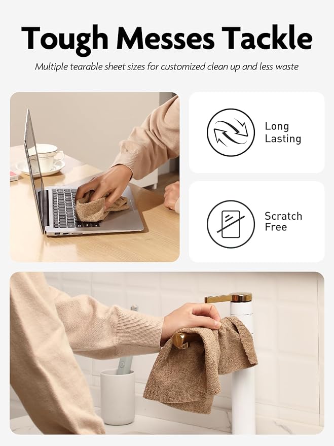 Fantasticlean Microfiber Cleaning Cloth Roll -60 Pack Tear Away Microfiber Towels 12 x 12 Reusable Washable Scratch Free Ultra Absorbent Dishcloth for All-Around Cleaning (Beige &amp Tan)