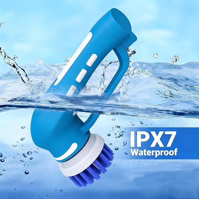 RICHOOSE Cordless Electric Spin Scrubber with 6 Brush Heads &amp 2 Rechargeable Batteries Power Scrubber for Shower Tile Grout Tub Bathroom Cleaning IPX7 Waterproof Handheld Scrubber