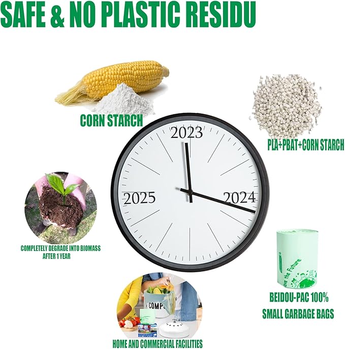 4-6 Gallon Compostable Trash Bags 150 Count - Kitchen Trash Bags with Handle Sturdy Biodegradable Garbage Bags for Food Scrap Waste ASTM D6400 US BPI Certified