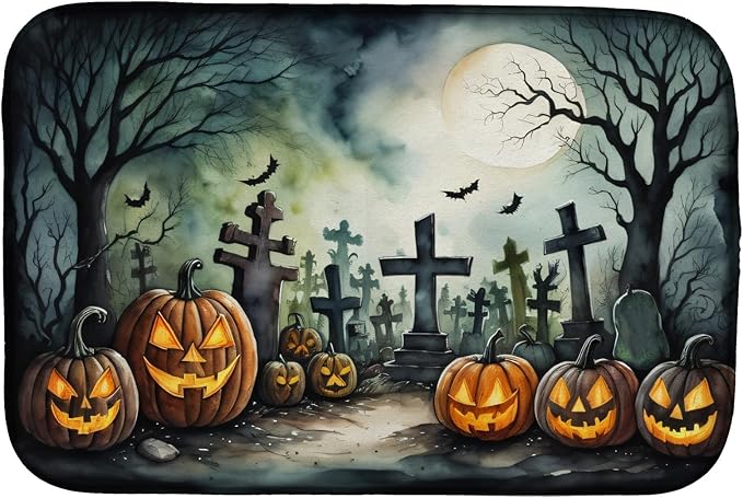Caroline's Treasures DAC2217DDM Graveyard Spooky Halloween Dish Drying Mat Absorbent Dish Drying Mat Pad for Kitchen Counter Dish Drainer Mat for Countertop 14 x 21 Multicolor