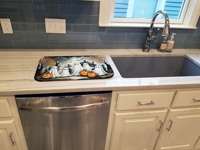 Caroline's Treasures DAC2281DDM Ghosts Spooky Halloween Dish Drying Mat Absorbent Dish Drying Mat Pad for Kitchen Counter Dish Drainer Mat for Countertop 14 x 21 Multicolor