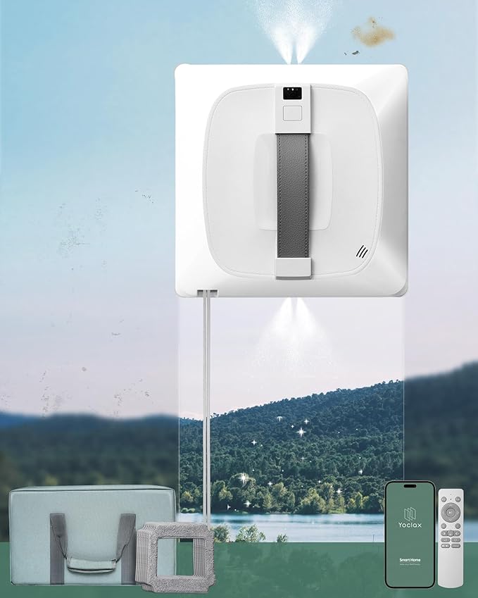 Yoolax Window Cleaning Robot 2.0 Intelligent Robot Window Cleaner with Dual Cross Water Spray Technology Ungraded 6 Cleaning Paths Edge Detection System App &amp Remote Control White