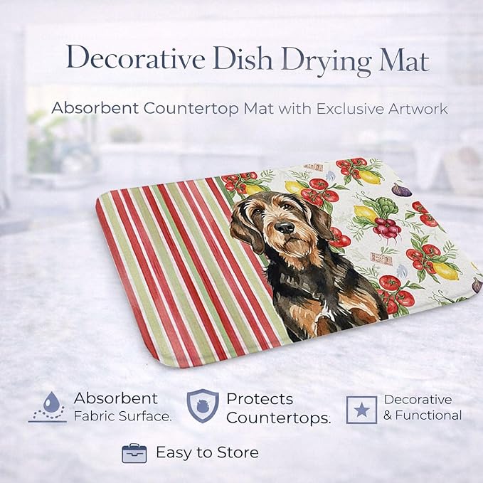 Caroline's Treasures Black and Tan Otterhound Vegetables Dish Drying Mat Absorbent Dish Drying Mat Pad for Kitchen Counter Dish Drainer Mat for Countertop 14 x 21 Multicolor