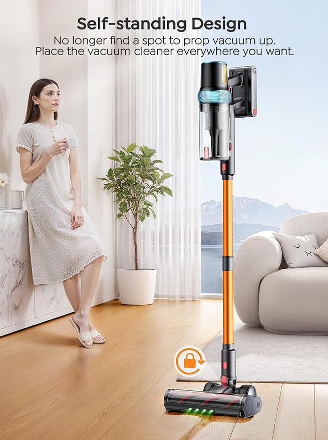 Cordless Vacuum Cleaner 650W 55KPA 70Mins Vacuum Cleaners for Home Upgraded Stick Vacuum with 3.3Ft Extendable Hose LED Touch Screen Wall Charging Station Auto Mode for Carpet Pet Hair Hard Floor