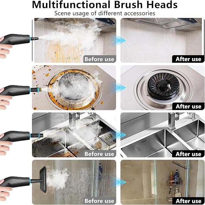 Handheld Steam Cleaner 2500W Pressurized Steam Cleaner with 3 Brush Heads Portable Steam Cleaner for Home Car Furniture Kitchen Bathroom and Wall Orange