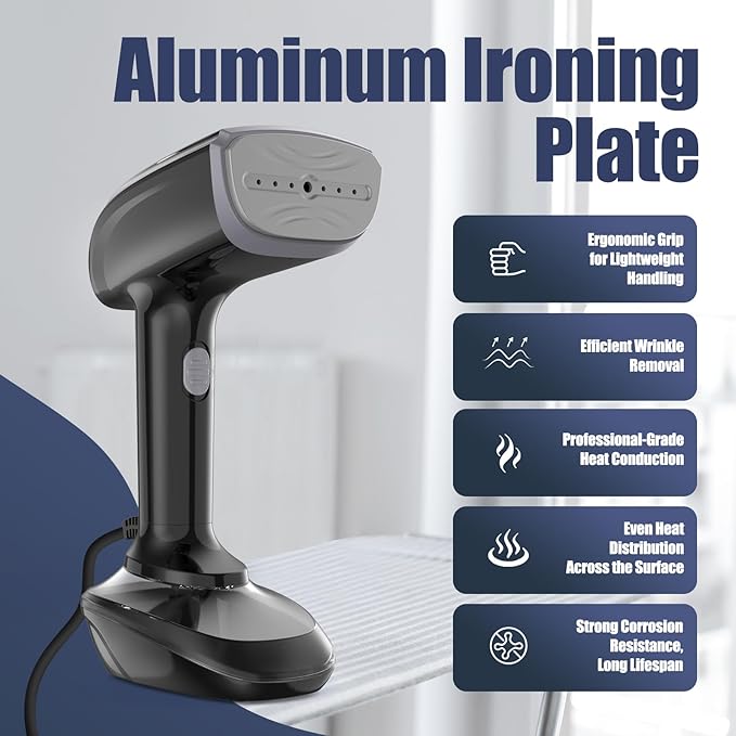 Powerful Handheld Fabric Steamer - 1800W with Fast Ceramic Heat-Up Plate 2-in-1 Ironing &amp Wrinkle Remover Steam Nozzle Lint Brush - Black for US 120V Only