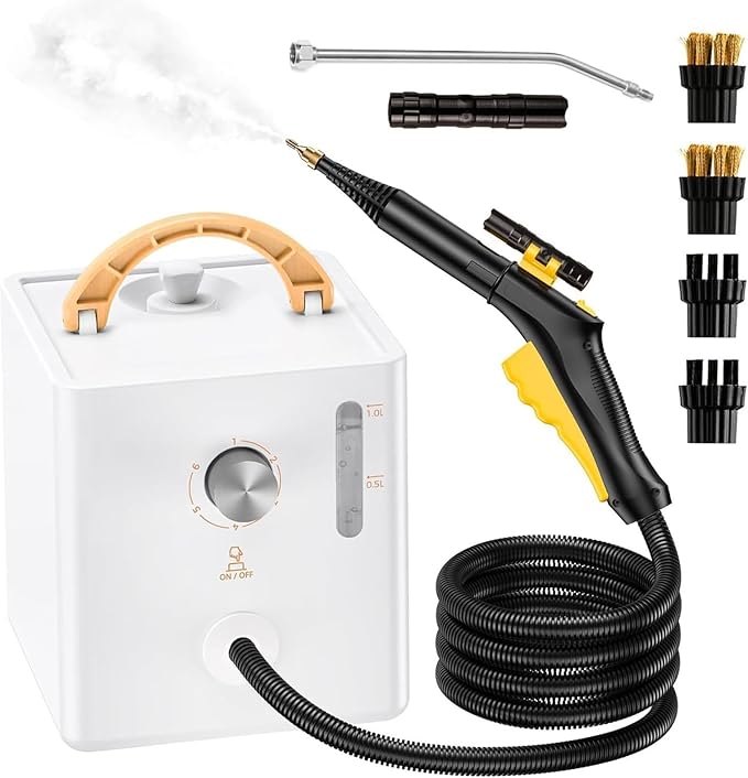 2500W Handheld Steam Cleaner with Brush 3bar High Pressure Portable Steamer 1000ml Tank for Deep Cleaning Car Kitchen Furniture and Tiles
