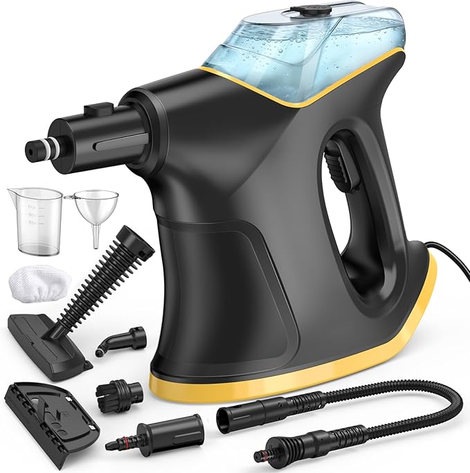 Powerful Handheld Steam Cleaner 10s Fast Heat 230°F High Pressure Steam Chemical-Free Cleaning 9-Piece All-in-One Kit for Grout Kitchen Car &amp Upholstery