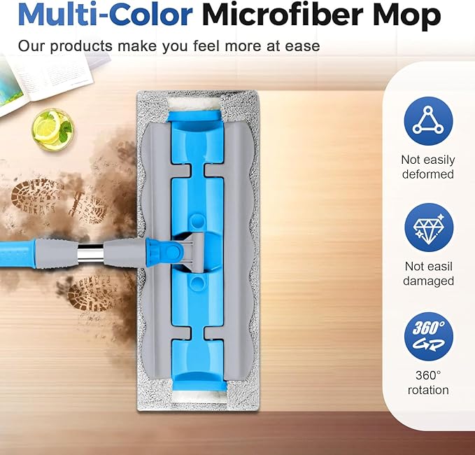 Flat Mop with Stainless Steel Handle with Reusable Washable Mop Cloths 2025 Professional Microfiber Mops Floor Cleaning Mops 4 Reusable Washable Pads (Nordic Green Two mops)