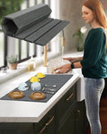 Large Stone Dish Drying Mat for Kitchen Counter 24x16 Inches Foldable Food-grade Material Super Absorbent Diatomaceous Earth Mats with Self-drying for Dishes Sink Bathtub Dark Grey