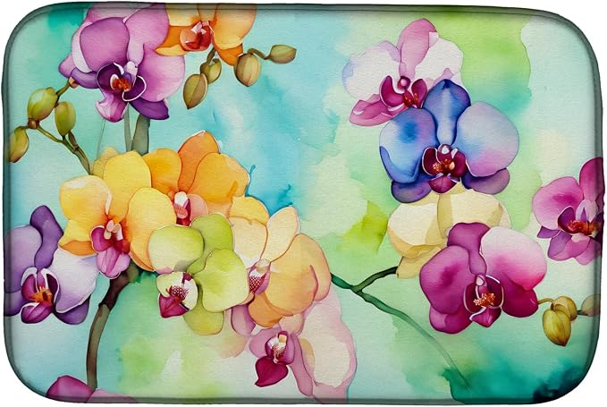 Caroline's Treasures DAC1598DDM Orchids in Watercolor Dish Drying Mat Absorbent Dish Drying Mat Pad for Kitchen Counter Dish Drainer Mat for Countertop 14 x 21 Multicolor