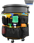 Trash Can Caddy Bag 1680D waterproof and easy-to-clean fabric fits for 32-55 Gallon Garbage Bin with Adjustable Buckle Multi-Pocket Garbage Bin Caddy Organizer Orange Edge