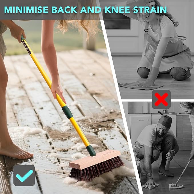 3-in-1 Wire Broom &amp Garden Brush Set – Adjustable 81-140cm Telescopic Handle with Nylon Wire and Gap Brushes for Weeding Moss &amp Algae Removal Patio Cleaning Outdoor Scrubbing