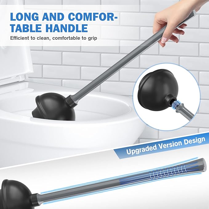 Toilet Plunger and Brush Bowl Brush and Heavy Duty Toilet Plunger Set with Ventilated Holder 2-in-1 Bathroom Cleaning Combo with Modern Caddy Stand for 5.7-inch Toilet Drain(Grey 2 Set)