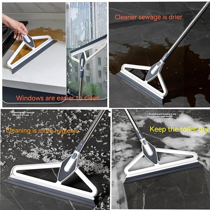 Hands-Free Self Wringing Cleaning Flat Mop - Microfiber with 6 x Washable PadsFloor Scrub BrushFloor Squeegee (1 Mop+6 Microfiber Pads +1 Brush+1 Glass Wiper)