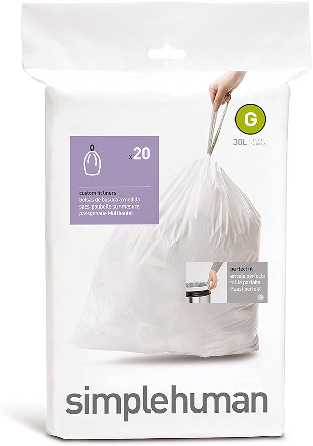 simplehuman Code G Custom Fit Trash Can Liner 30 Liters / 8 Gallons (4 pack)