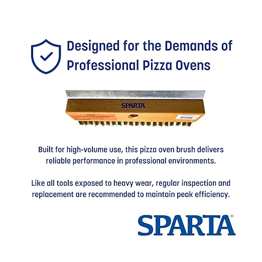 SPARTA Pizza Oven Brush Replacement Head with Crimped Brass Bristles and Stainless-Steel Scraper Durable Ideal for Commercial Kitchens 10 Inches Wood
