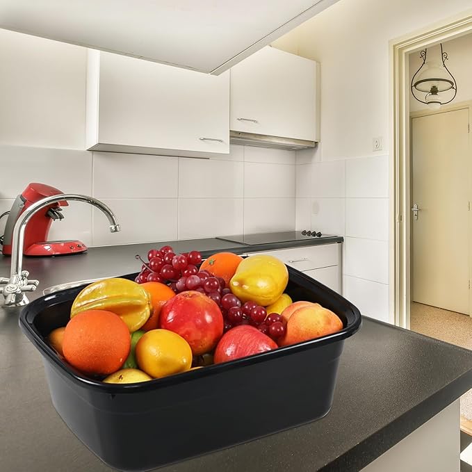 14 Quart Rectangular Plastic Washing Basins Plastic Dishpans for Sink Black 4 Packs