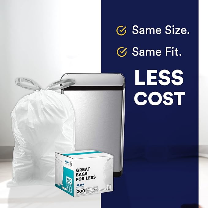 Plasticplace Custom Fit Trash Bags Compatible with simplehuman Code U (100 Count) White Drawstring Garbage Liners 14.5-21 Gallon/ 55-80 Liter 26.5 x 32