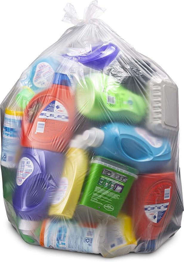 Veska 65 Gallon Clear Trash Bags (50 Bags w/Ties) Clear Recycling Plastic Garbage Bags. 60 Gallon 64 Gallon 65 Gallon Trash Bags