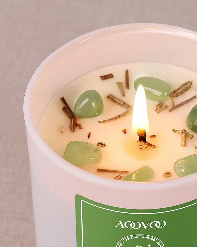 AOOVOO Fir Scented Candles for Women - Aromatherapy Candle with Crystals Inside 10oz Soy Candles for Home Scented Birthday Gifts Valentines Day Candle for Women Mom