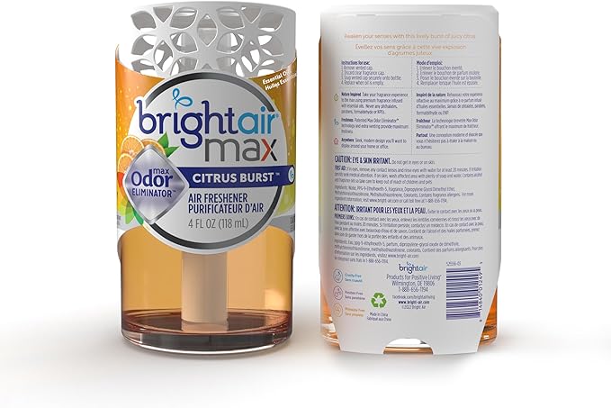 Bright Air Max 4 oz. Odor Eliminator Air Freshener for Medium-Size Spaces Citrus Burst Scent Case of 6 Lasts up to 60 Days Each