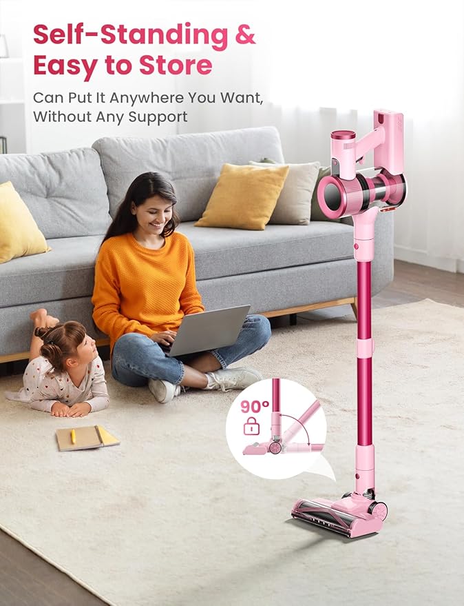 Dzaki Cordless Vacuum Cleaner Stick Vacuum with Smart LED Display 50KPA 55Mins Vacuum Cleaners for Home Powerful Suction Anti-Tangled Lightweight Rechargeable Vac for Pet Hair Carpet