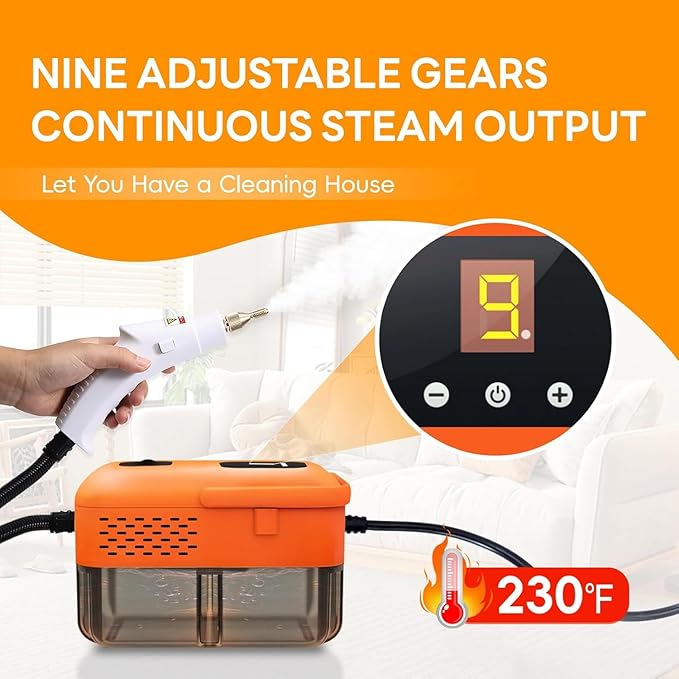 Heavy Duty Handheld Steam Cleaner 9 Gears Control Pressurized Steamer for Cleaning with 14 Accessories Multipurpose Steam Cleanr for Home Use Floor Upholstery Kitchen Bathroom Grout and Car