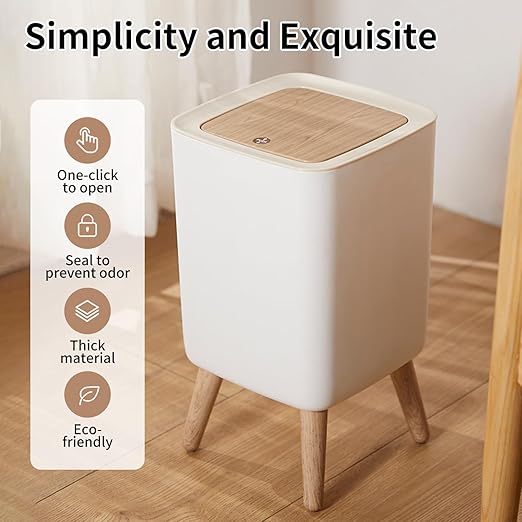 WanWanKa Mini White Plastic Trash Can 2.6 Gallon Capacity Slim Design Anti-Odor Easy to Clean Suitable for Any Place