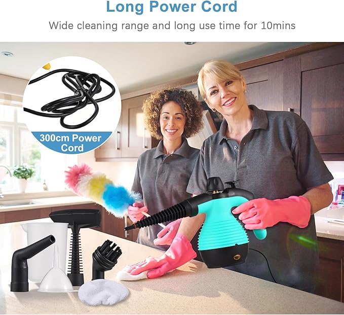 Portable Handheld Steam Cleaner 1050W Multifunctional High Temperature Pressurized Steam Cleaning Machine with 9PCS Accessory for Kitchen Sofa Bathroom Car Window