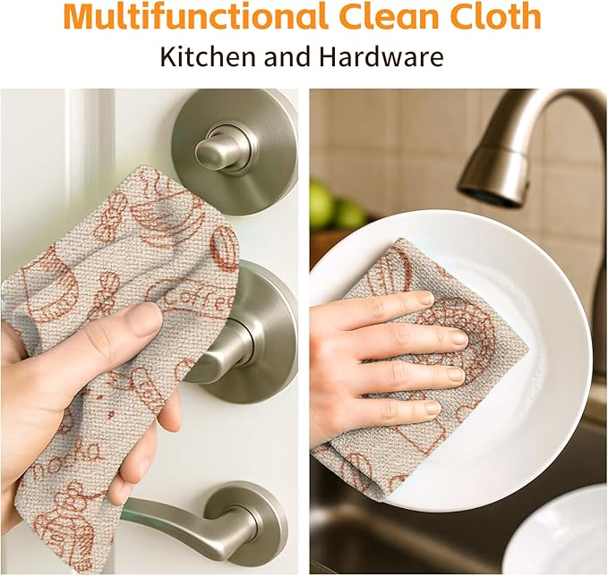Microfiber Cleaning Cloth Roll 50-Count Reusable Durable Absorbent Lint-Free Non-Scratch Towels Dish Rags for Kitchen &amp Home Studio Multi-Purpose Food Pattern 12x12 in