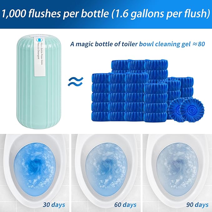 3Pcs WTWD Automatic Toilet Cleaner - Prevents Hard Water Stains Reduce Scrubbing Toilet Tank Cleaner Automatic Toilet Bowl Cleaner Magic Bottle Design for Stain-Free Hands Septic Safe