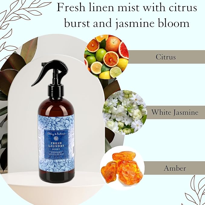 Abbey &amp Sullivan Linen Spray Fresh Laundry Scent with Fresh Green Floral Musk Pack of 2 16 oz