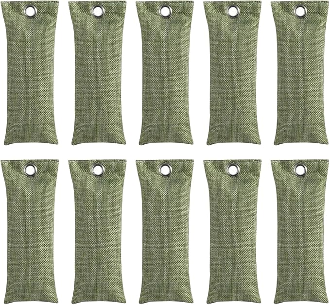 10PCS Activated Bamboo Charcoal Air Purifying Bag Air Freshener Bag Moisture Absorber for Refrigerator Home Car Green