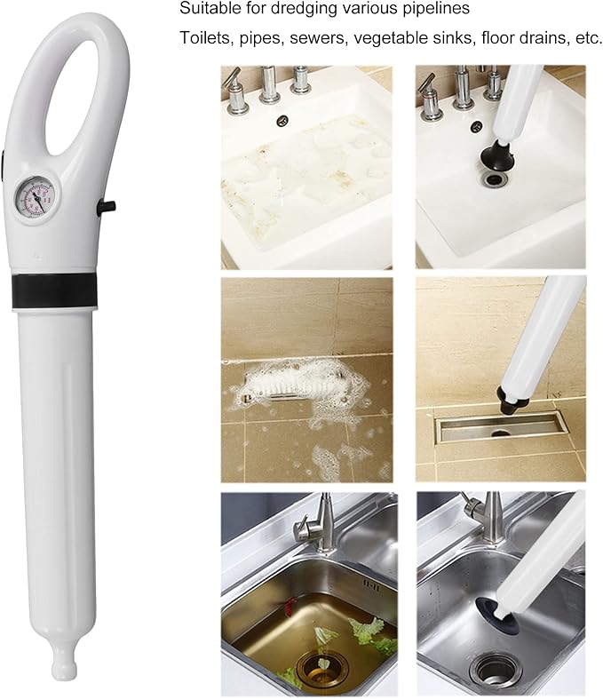 Toilet Plunger Drain Unblocker High Pressure Air Drain Blaster Kit Manual Pneumatic Dredge Equipment for Kitchen Bathroom Clogged Pipe
