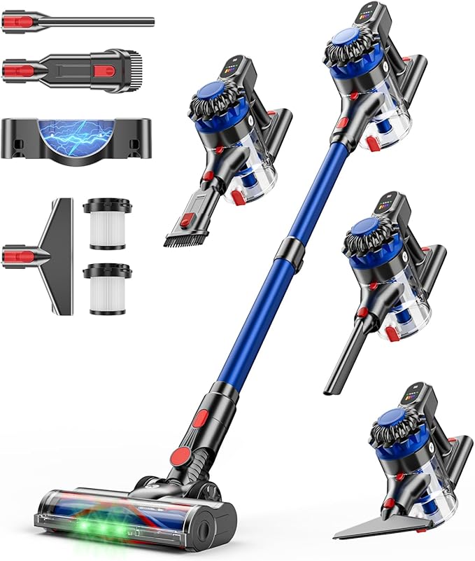 Cordless Vacuum Cleaner 500W/40Kpa Vacuum Cleaners for Home 60Mins Stick Vacuum with LED Display Anti-Tangle &amp Wall Mount Charging 8 in 1 Lightweight Vacuum for Hard Floors Carpet Pet Hair