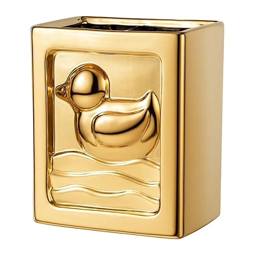 Gold Trash Can - 7L/1.85Gallon Ceramic Waste Basket Decorative Duck Small Garbage Can for Kitchen Bathroom Bedroom Office Multi-Purpose Storage Bin