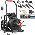 100 ft x 1/2 inch POPULO Auto Feed Electric Drain Snake Auger for 2 to 4 Inch Pipes Sewer Plumbing Snake Auger Heavy Duty Drain Cleaner Machine with 8 Cutters &amp 1 Root Killer &amp Gloves
