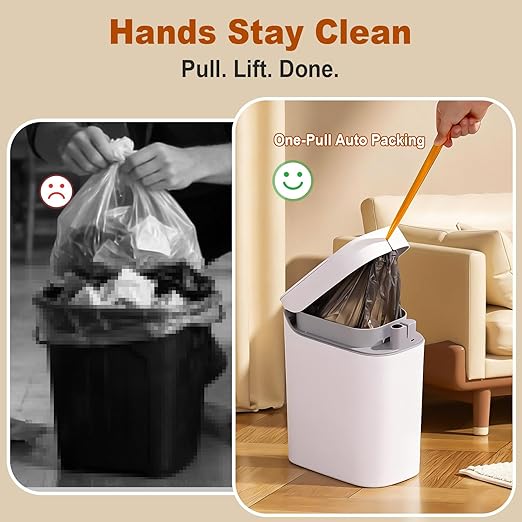 funest Bathroom Trash Can with Lid Automatic Motion Sensor Trash Can 3.5 Gallon Garbage Can Type-C Rechargeable Bag-Holding Design One-Pull Auto Packing Quiet-Close Hinge for Bedroom Office