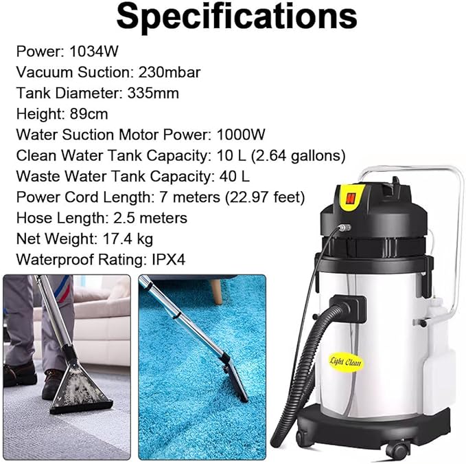 Professional Carpet &amp Upholstery Cleaner Machine Portable Spray Extraction System with Strong Suction Large Tanks &amp 6 Tools Suitable for Commercial and Home Deep Cleaning Needs 40L